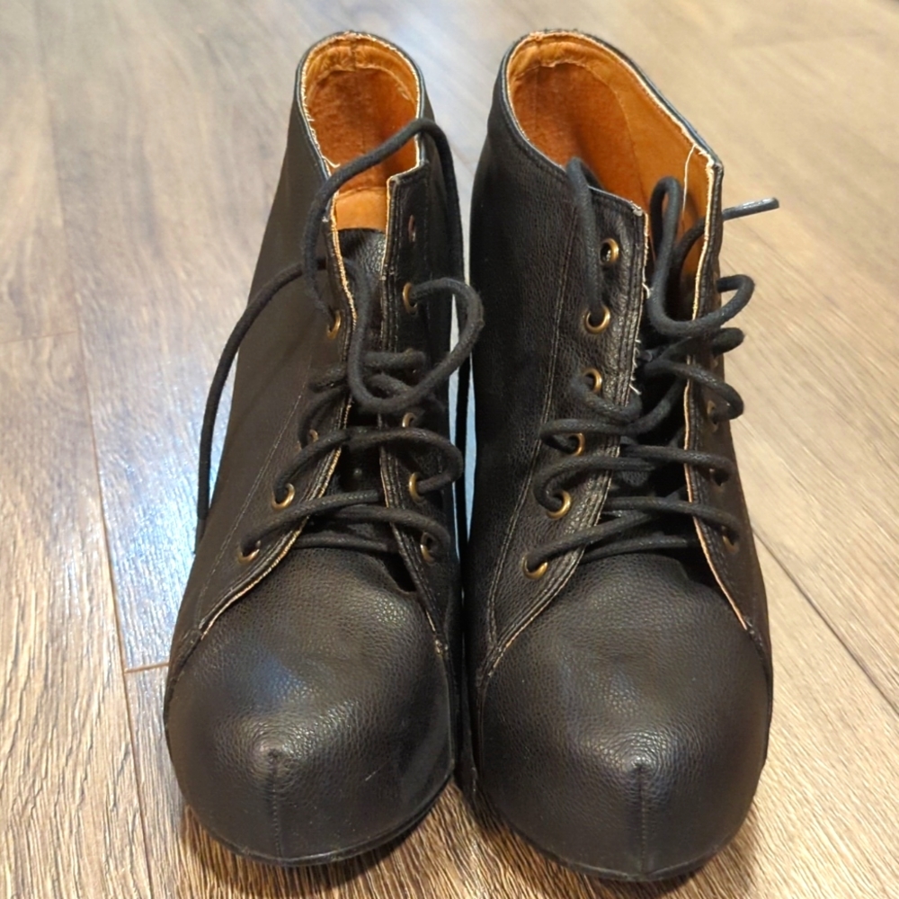 Jeffrey Campbell lace up wedge booties